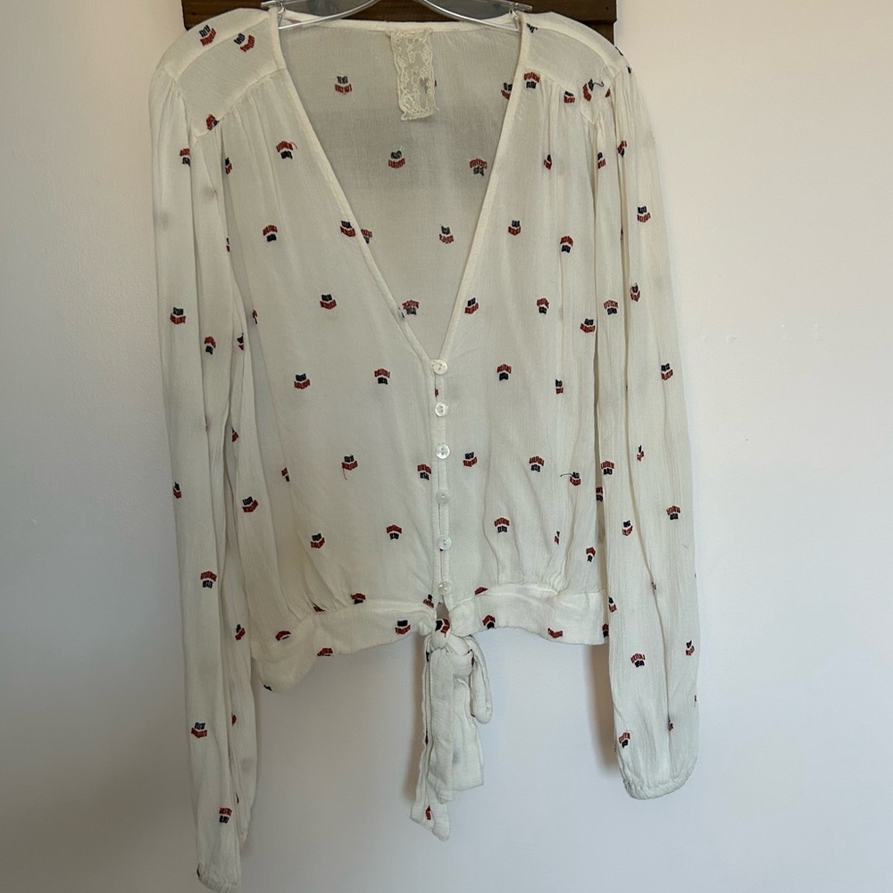 Sadie & Sage Embroidered Tie-Front Boho Blouse